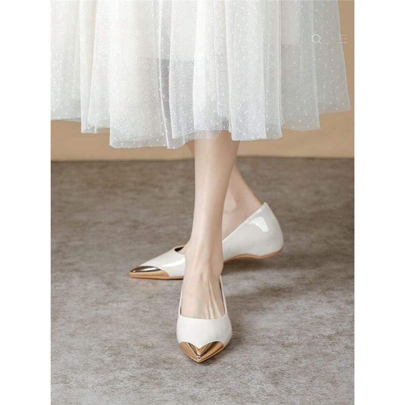 Damen Spitz zulaufende Ballerinas mit Leopardenmuster und metallischer Zehenkappe Drune