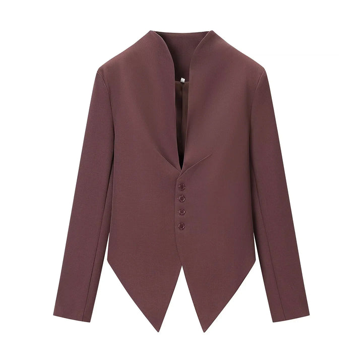 Damen nan taillierter Blazer mit Stehkragen, asymmetrischem Zipfelsaum und Knopfleiste Drune