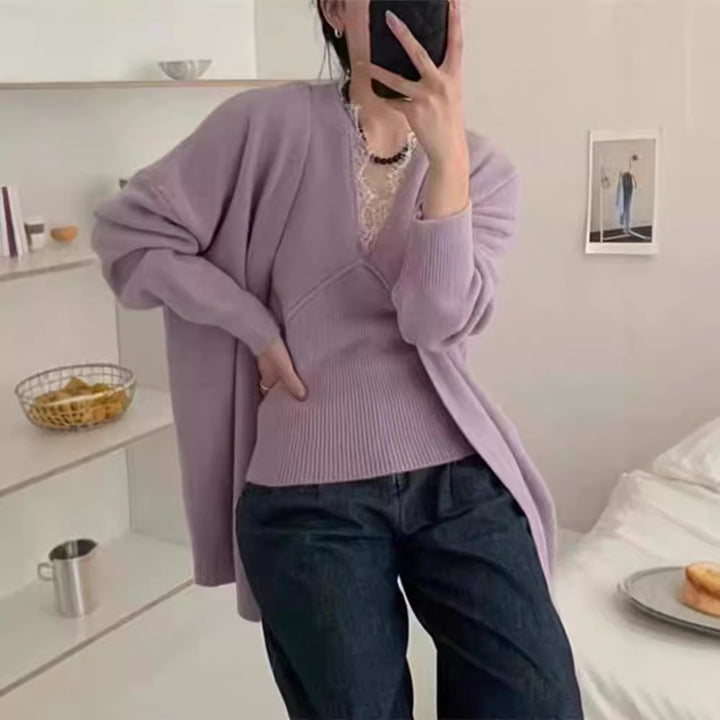 Damen lässige Strickjacke mit weitem Schnitt und komfortablem Material Drune