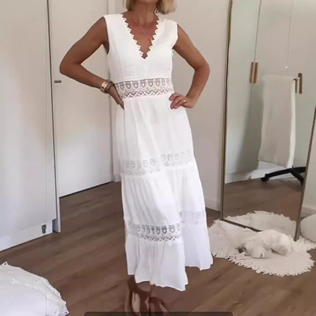 Damen Langärmliges Maxikleid mit romantischen Häkel-Akzenten Drune