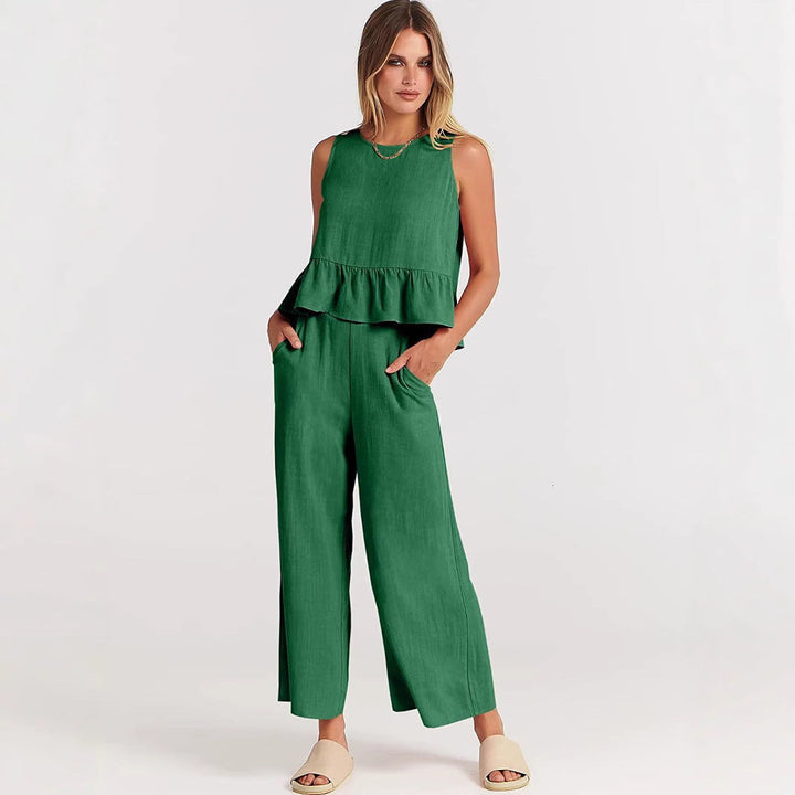 Damen luftiges und elegantes Zweiteiler-Set mit Rüschendetails Drune