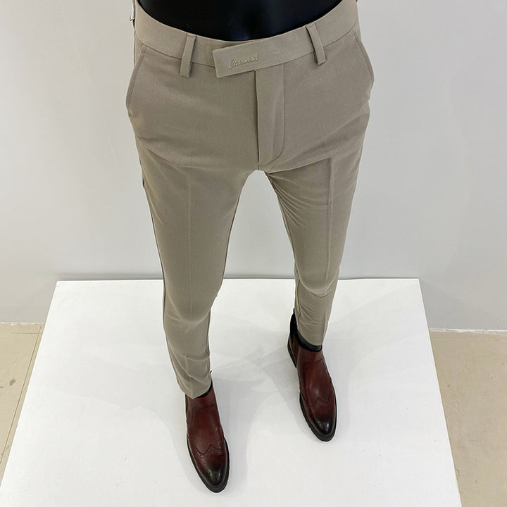 Herren nan schlanke elegante Anzughose mit Stretchbund, Bügelfalte und schmal zulaufendem Bein Drune