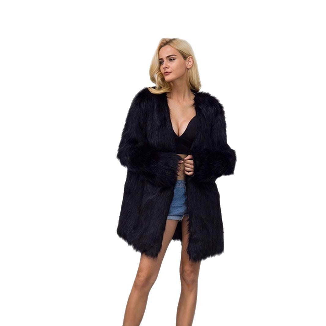 Damen Midicropped Kunstpelz‑Mantel mit gerader Silhouette und pflegeleichtem Futter Drune