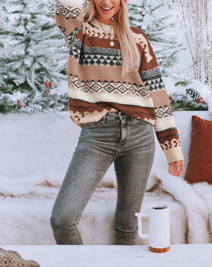 Damen Pulli mit Ethno-Muster und lässigem Schnitt Drune