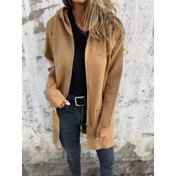 Damen Kapuzen-Longcardigan mit durchgehendem Reißverschluss und Ziertaschen Drune