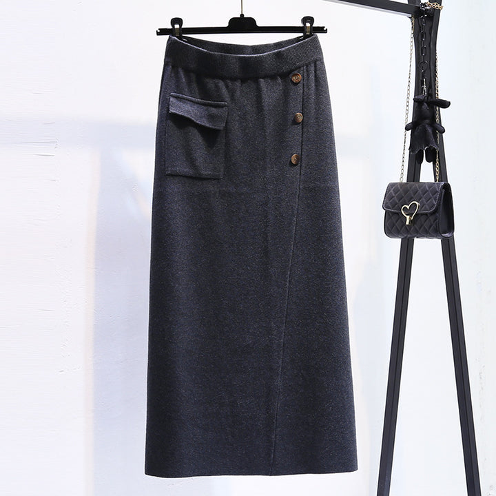 Damen Eleganter Strickrock mit praktischer Seitentasche Drune