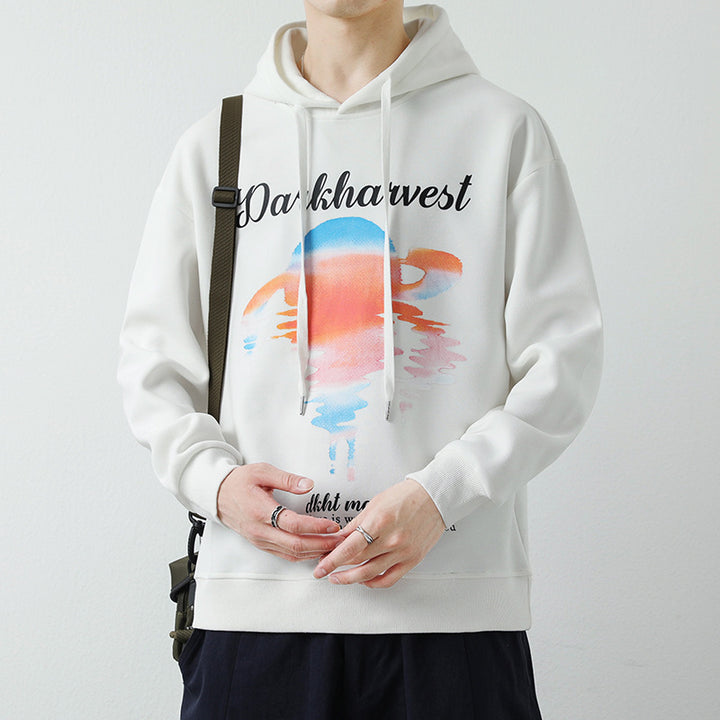 Herren Modischer Kapuzenpullover mit kreativen Grafikdruck Drune