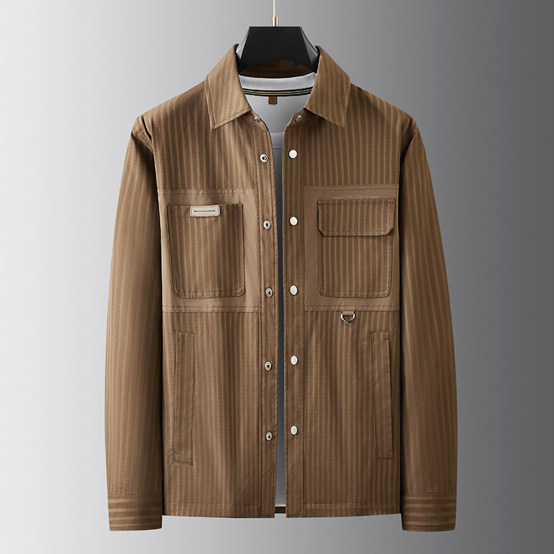 Herren Utility-Overshirt mit feiner Nadelstreifenstruktur, Brusttaschen und D‑Ring Drune