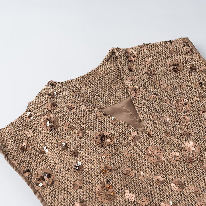 Damen Ärmellose Glitzer-Tweed-Weste mit Wickeloptik und Paillettenbesatz Drune