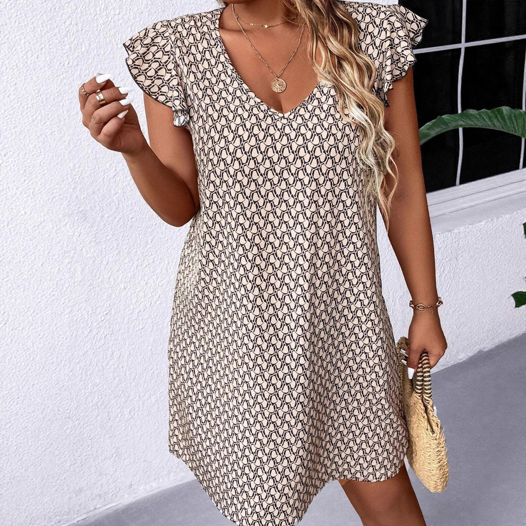 Damen lässiges Sommerkleid mit elegantem V-Ausschnitt und Rüschendetails Drune