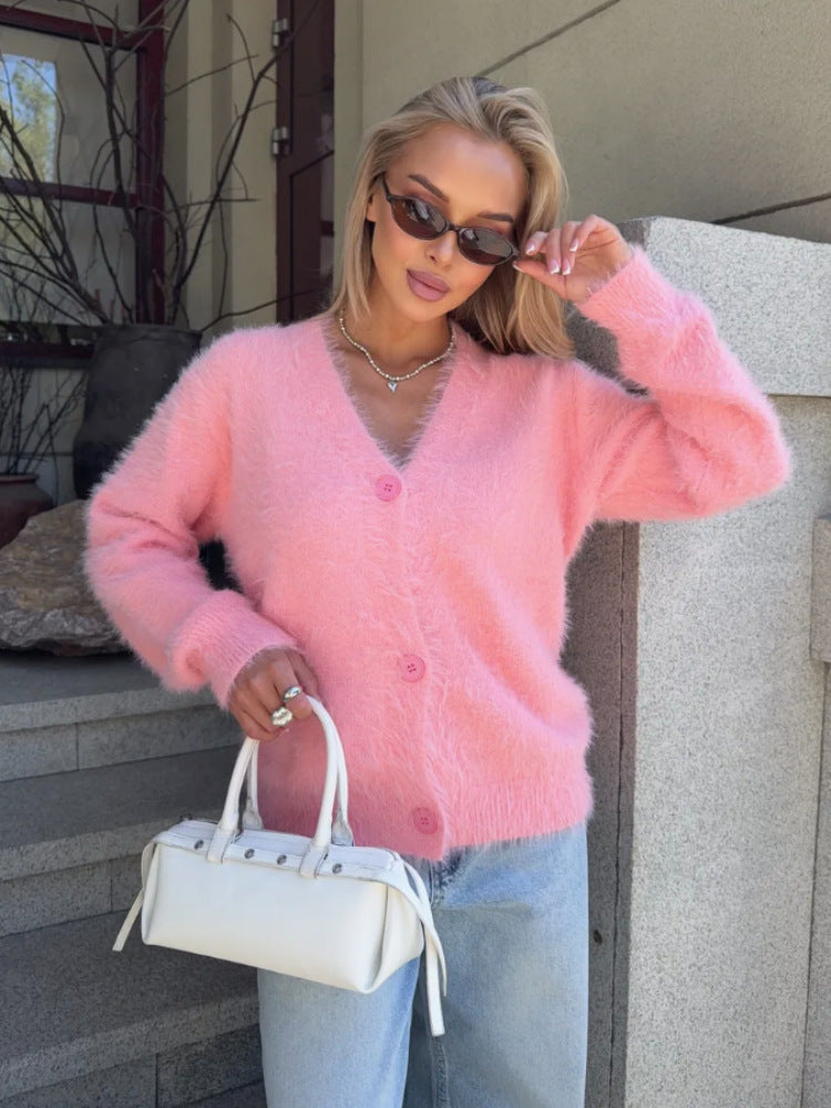 Damen Flauschiger Cardigan mit Druckknöpfen Drune