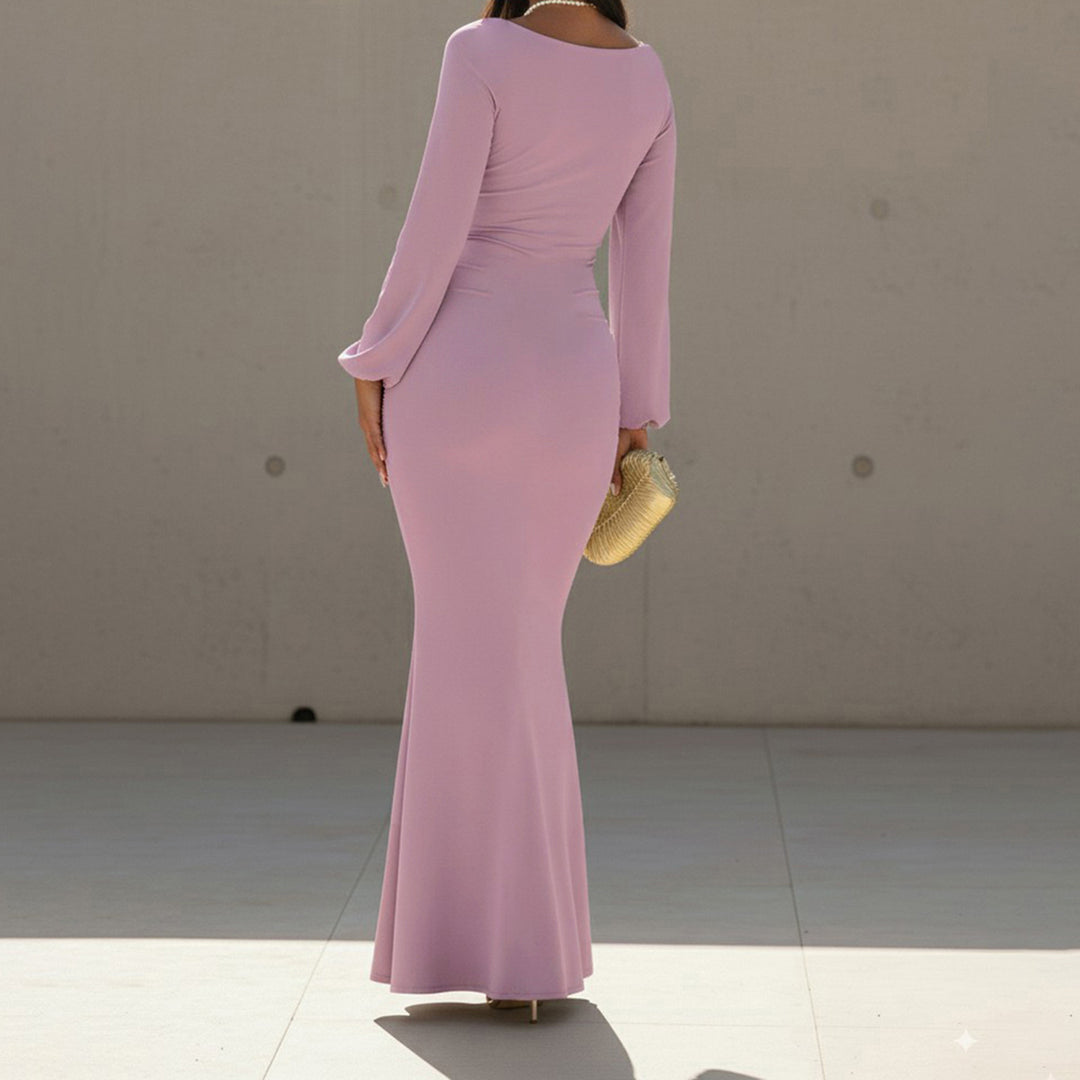 Damen Figurbetontes Maxikleid mit quadratischem Ausschnitt und Ballonärmeln Drune