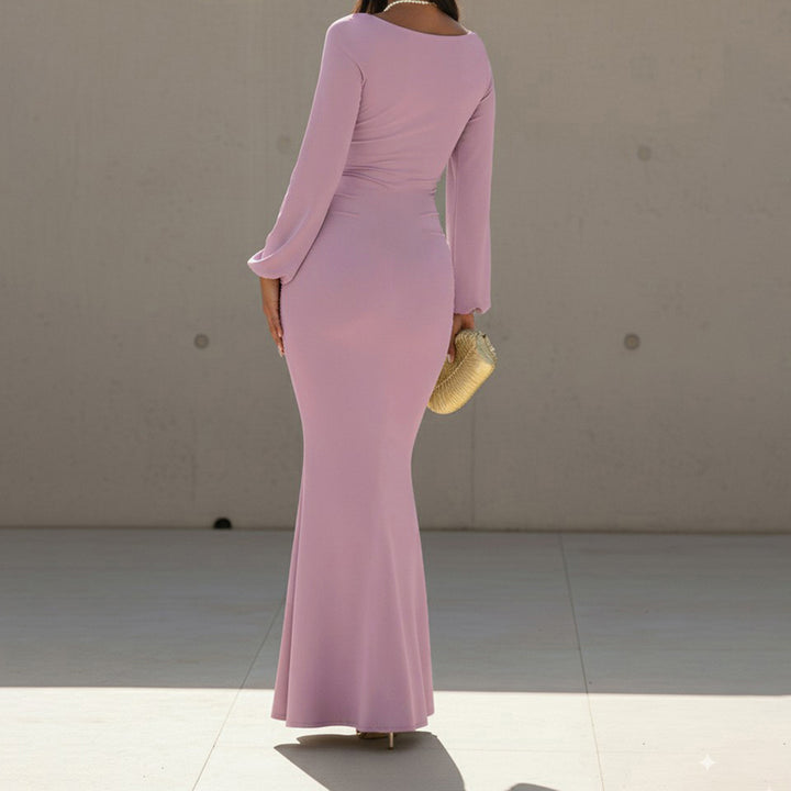 Damen Figurbetontes Maxikleid mit quadratischem Ausschnitt und Ballonärmeln Drune