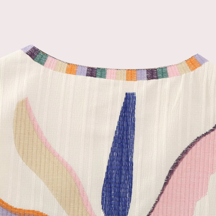 Damen bestickte ärmellose Boho‑Weste mit folkloristischen Motiven und offener Front Drune