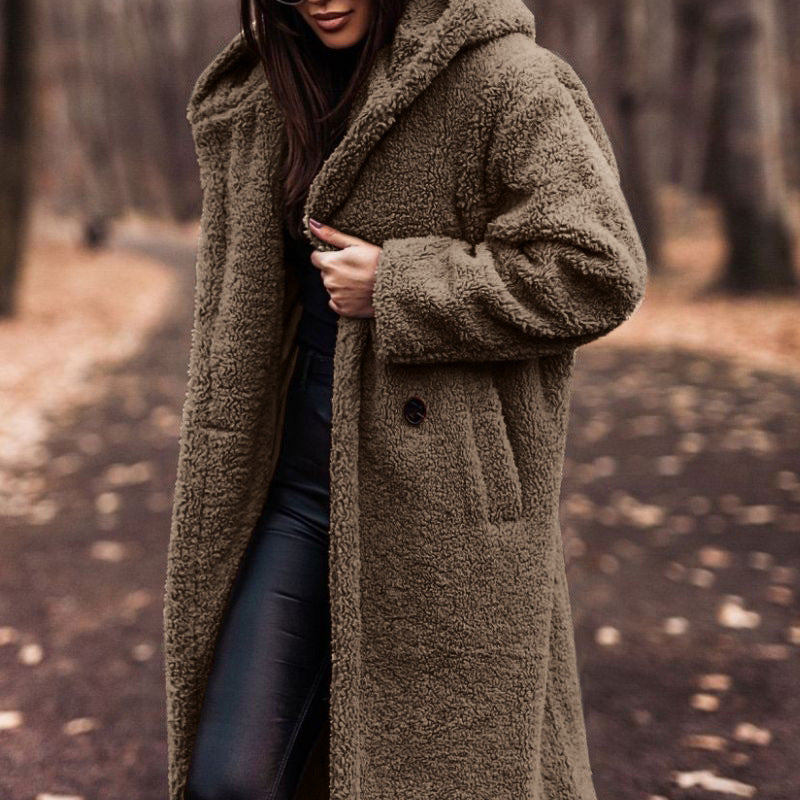 Drune | Damen Stilvolle Lange Kapuzenjacke Warmes Design