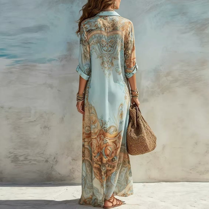Damen Langarmshirt Kleid im Boho Barock Druck aus luftiger Chiffonqualität Drune