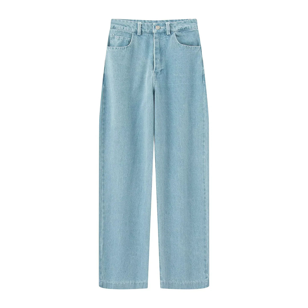 Damen nan hochtaillierte weite Jeanshose mit geradem Bein und klassischem Taschen-Design Drune