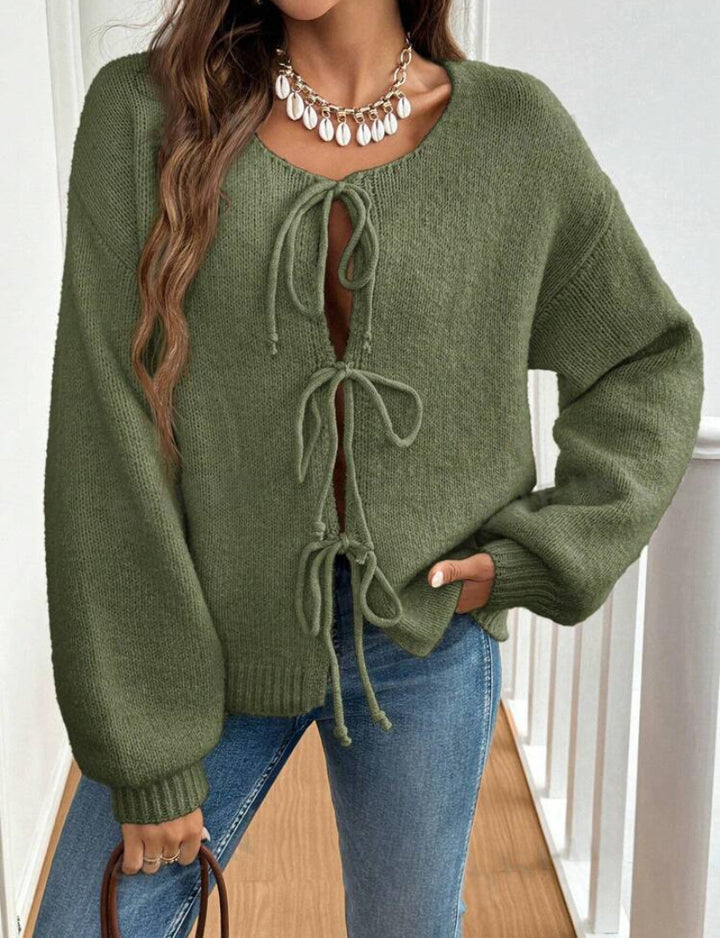 Damen Pullover mit Kordelzug und überschnittenen Ärmeln Drune