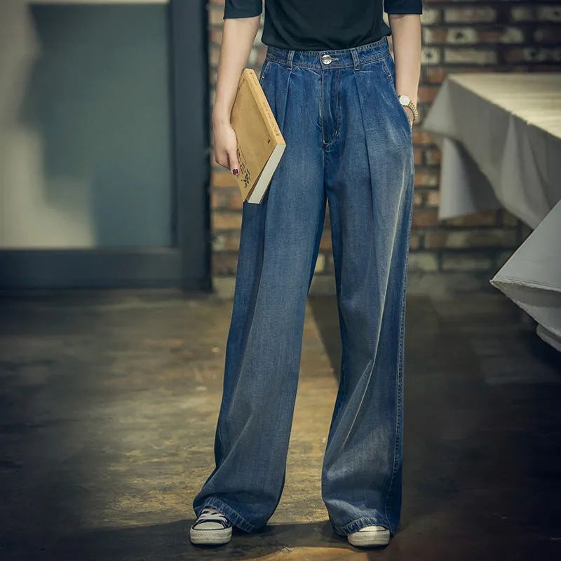 Damen Weite Denim-Hose im lässigen Hochbund-Stil Drune