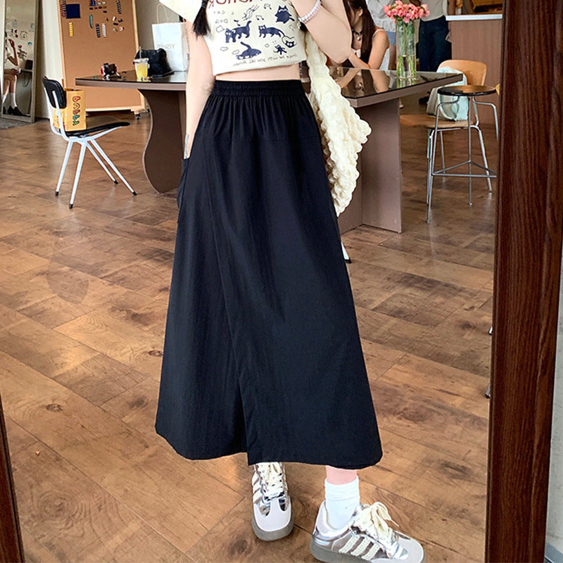 Damen Weit geschnittene Sommerrock mit hohe Taille und praktischen Taschen Drune