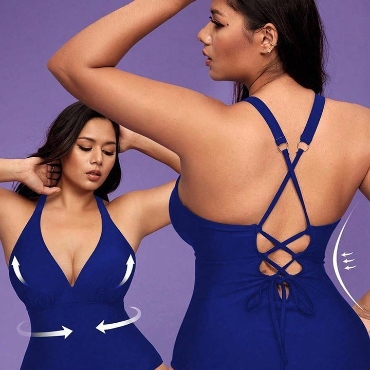 Damen Einteiler Badeanzug mit tiefem V-Ausschnitt und schmeichelnder Silhouette Drune