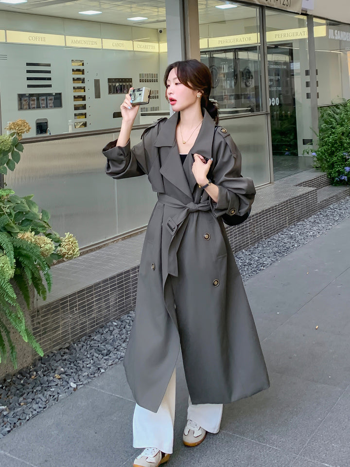 Damen Oversize Mantel im Trench-Stil mit Raglanärmeln und doppelreihiger Knopfleiste Drune