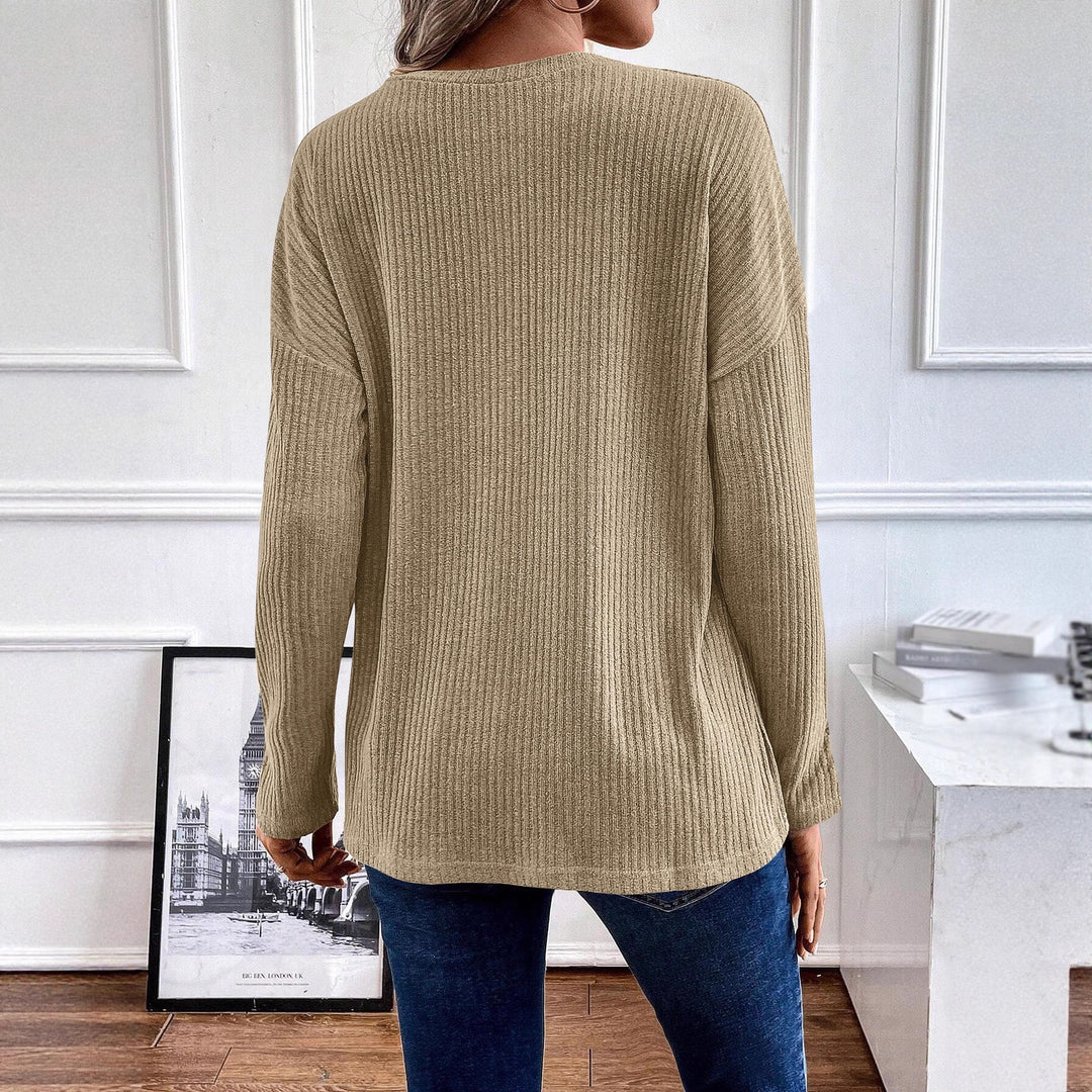 Damen Gerippter Longsleeve-Pullover mit Henley-Kragen und lässiger Tunika-Passform Drune