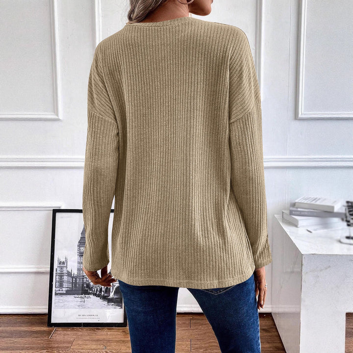 Damen Gerippter Longsleeve-Pullover mit Henley-Kragen und lässiger Tunika-Passform Drune