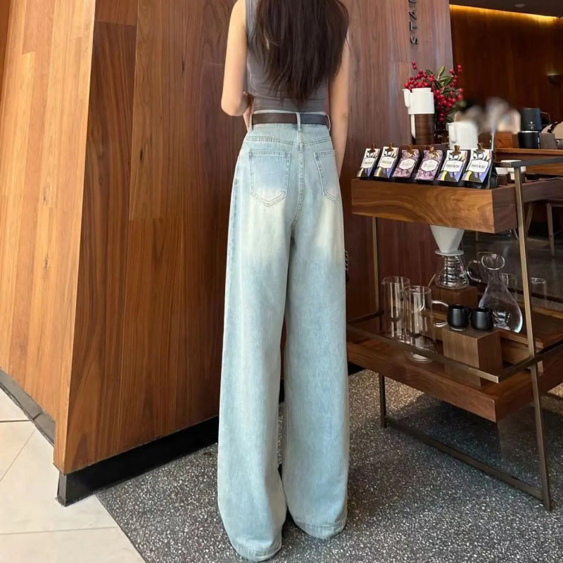 Damen Weit geschnittene Jeanshose mit hohem Bund Drune
