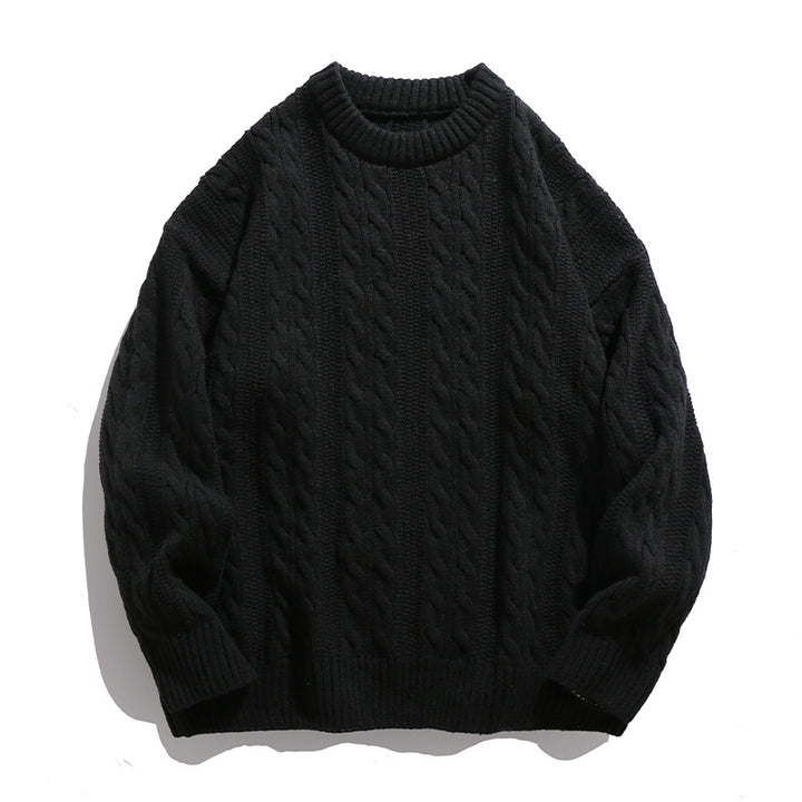 Unisex Boxy-Zopfmuster-Strickpullover mit geripptem Saum Drune
