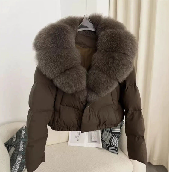 Damen nan kurz geschnittene Boxy-Pufferjacke mit extra großem Webpelzkragen und formstabilem Saum Drune