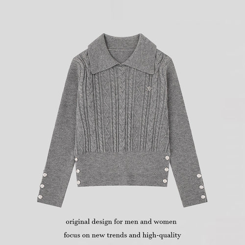 Damen Feinstrick-Polo-Pullover mit Zopfmuster, Zierknopfbesatz und taillierter Passform Drune