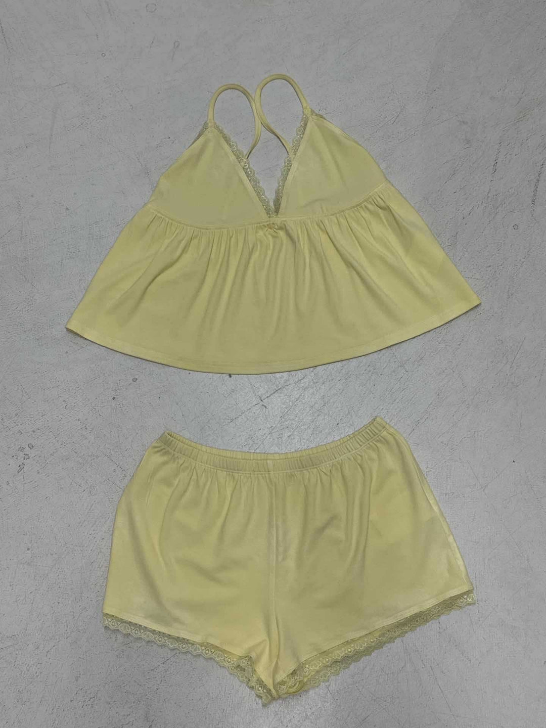 Damen komfortables Schlafanzug-Set mit Spaghetti-Trägern und Spitzenverzierung Drune