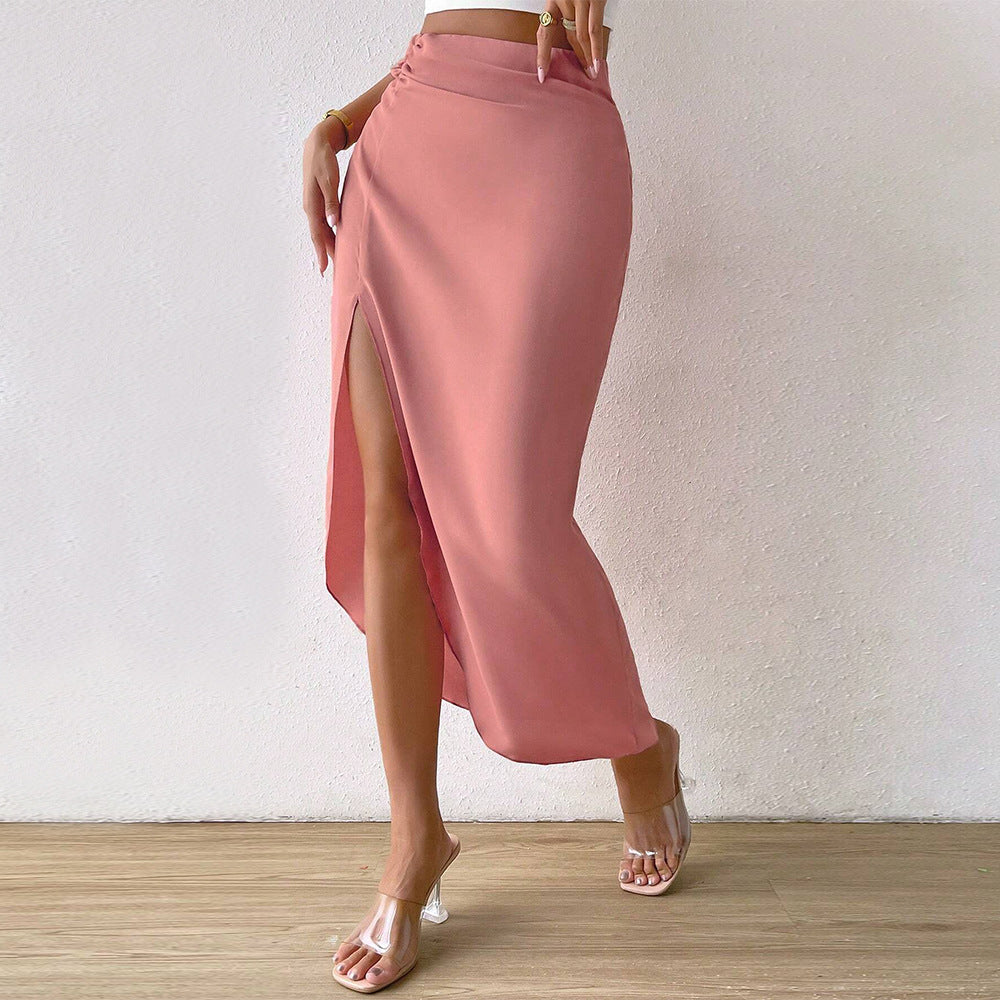 Damen eleganter Midirock mit hohem Schlitz und seitlichen Raffungen Drune