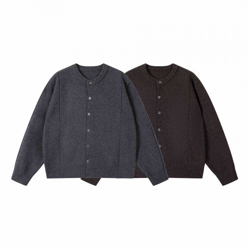Unisex Boxiger Feinstrick-Cardigan mit Rundhals und durchgehender Knopfleiste Drune