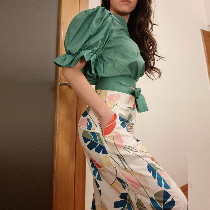 Damen Crop-Top und weit geschnittene Hose Set Drune