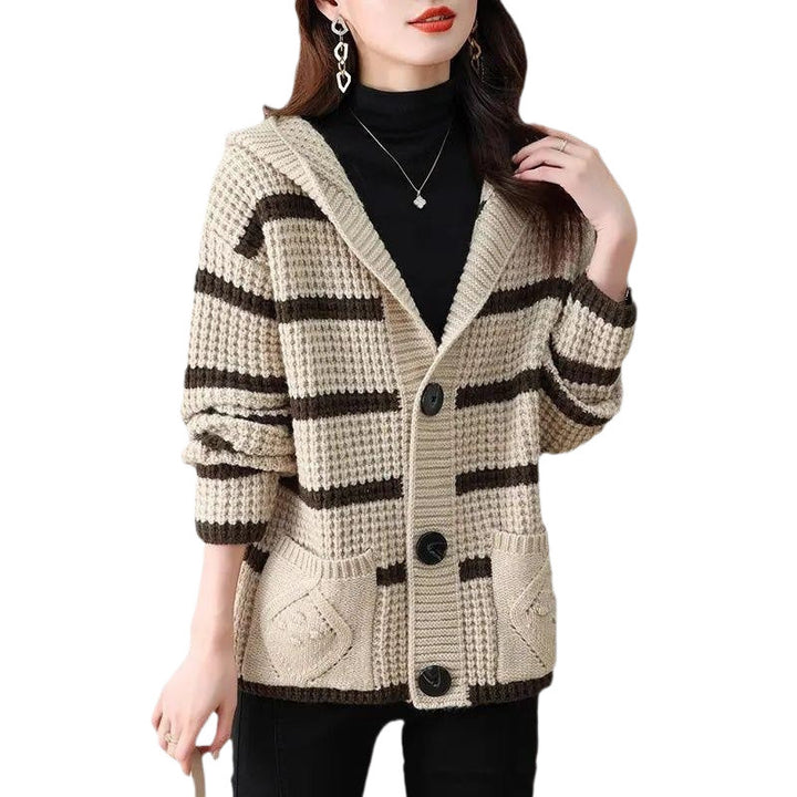 Damen kuschelige Strickjacke mit Kapuze und großen Taschen Drune