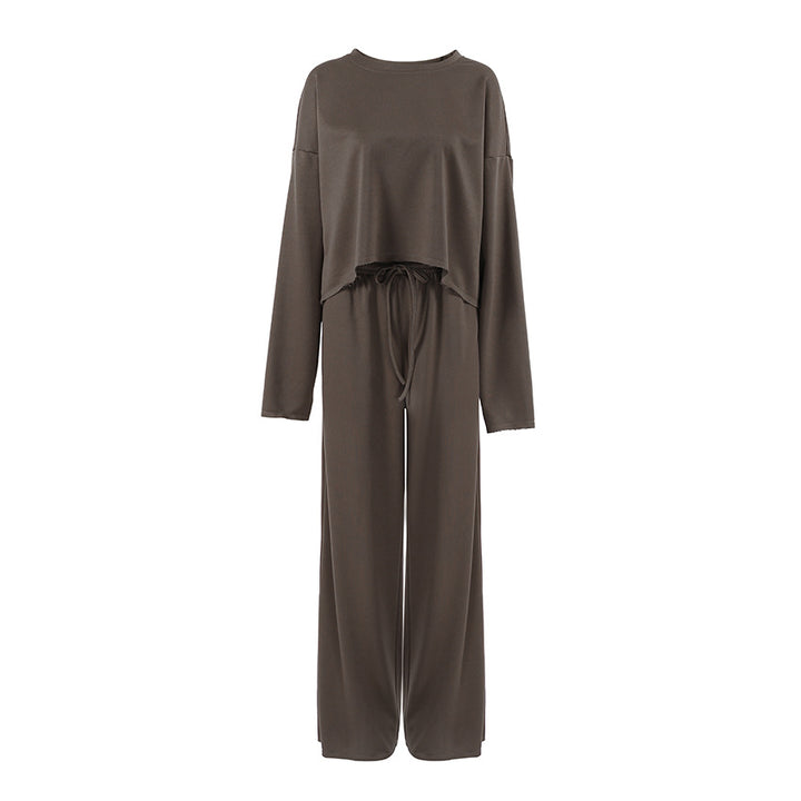 Damen Bequemes Cropped Sweatshirt und Weite Hose Set Drune