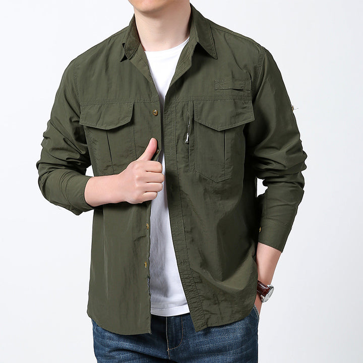 Herren nan langärmeliges Fieldshirt aus leichtem Ripstop mit multifunktionalen Brusttaschen und verdecktem Reißverschluss Drune