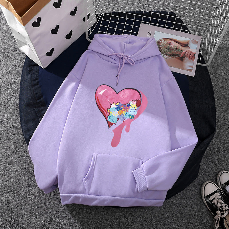 Damen nan Kapuzenpullover mit künstlerischem Aquarell‑Federmotiv, Oversize‑Schnitt und Kängurutasche Drune
