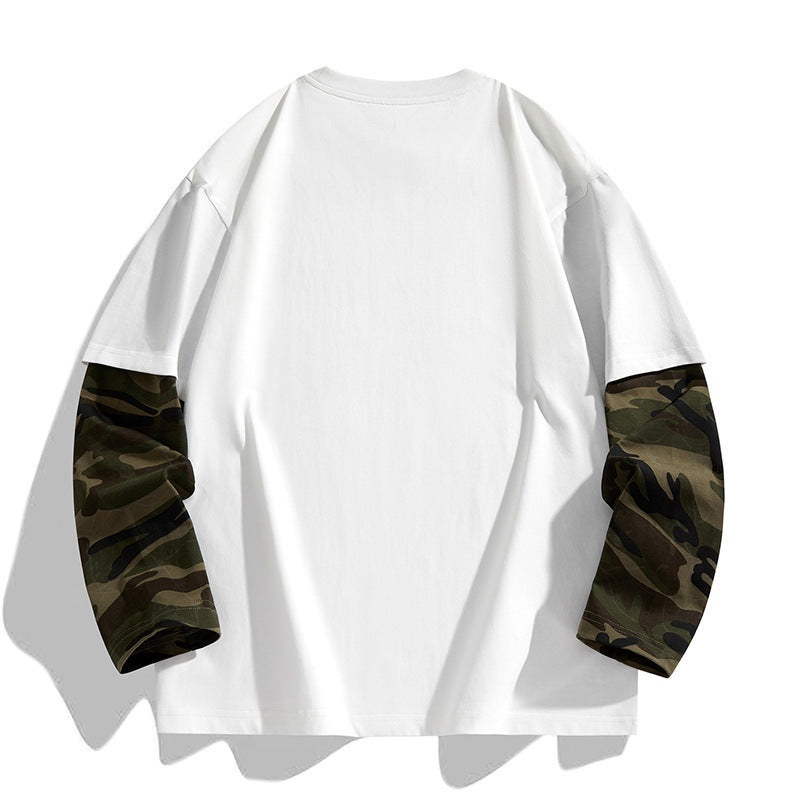 Herren Oversize-Layering‑T-Shirt mit Camouflage‑Ärmeln & Rundhals Drune