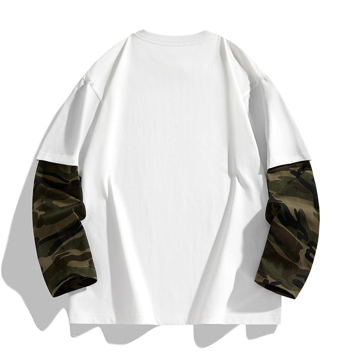 Herren Oversize-Layering‑T-Shirt mit Camouflage‑Ärmeln & Rundhals Drune