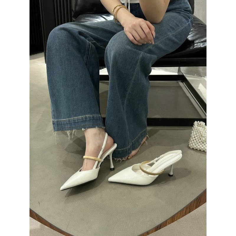 Damen Spitz zulaufende Lackpumps als Slingback mit feinem Riemchen und sculpted Stiletto Drune