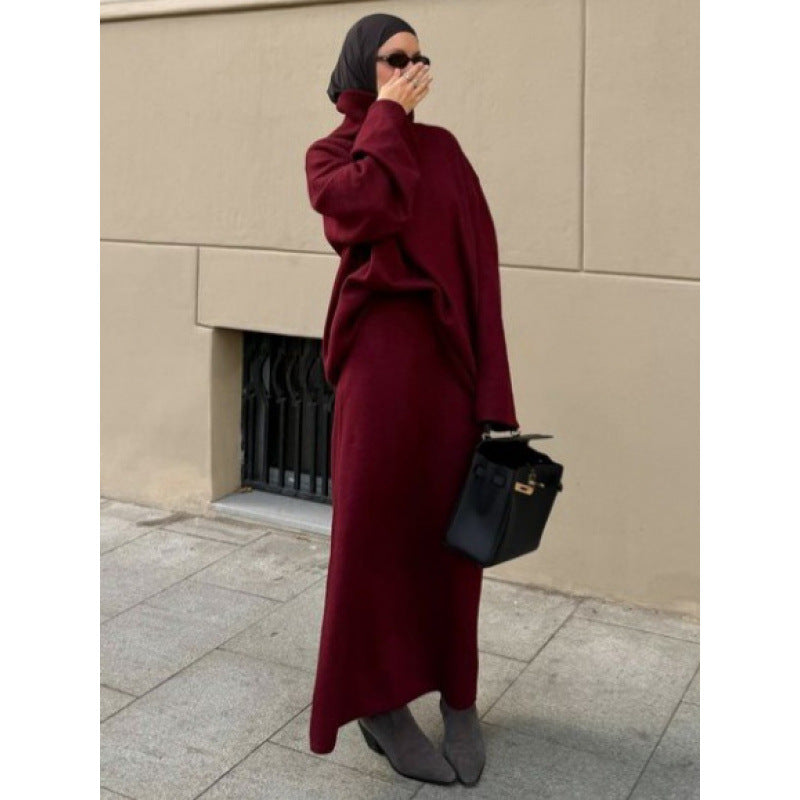 Damen Strickkleid mit hohem Kragen und weiter Silhouette Drune