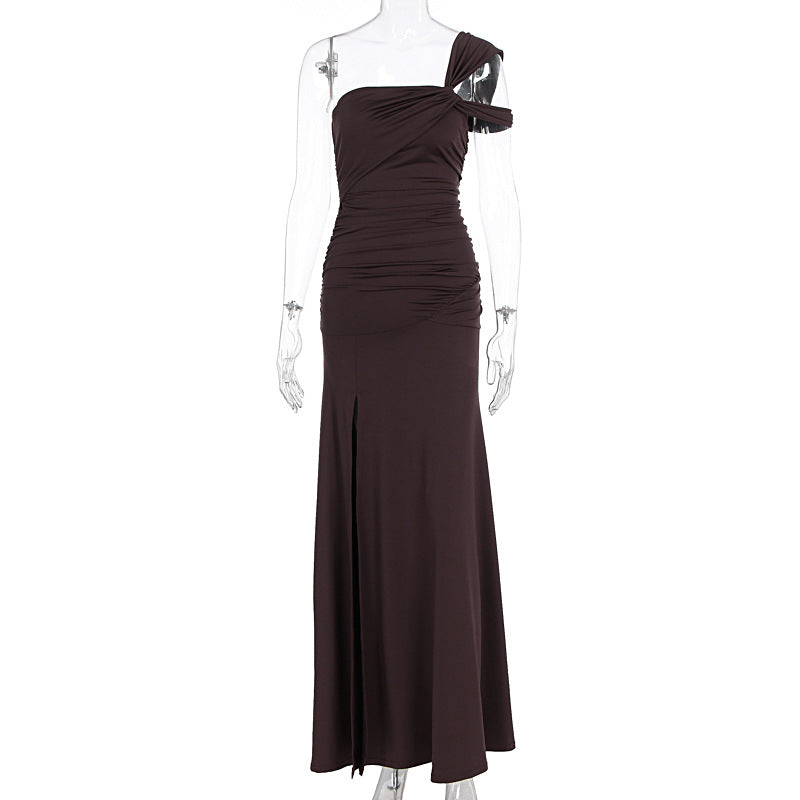 Damen elegantes, tailliertes Abendkleid mit asymmetrischem Träger Drune