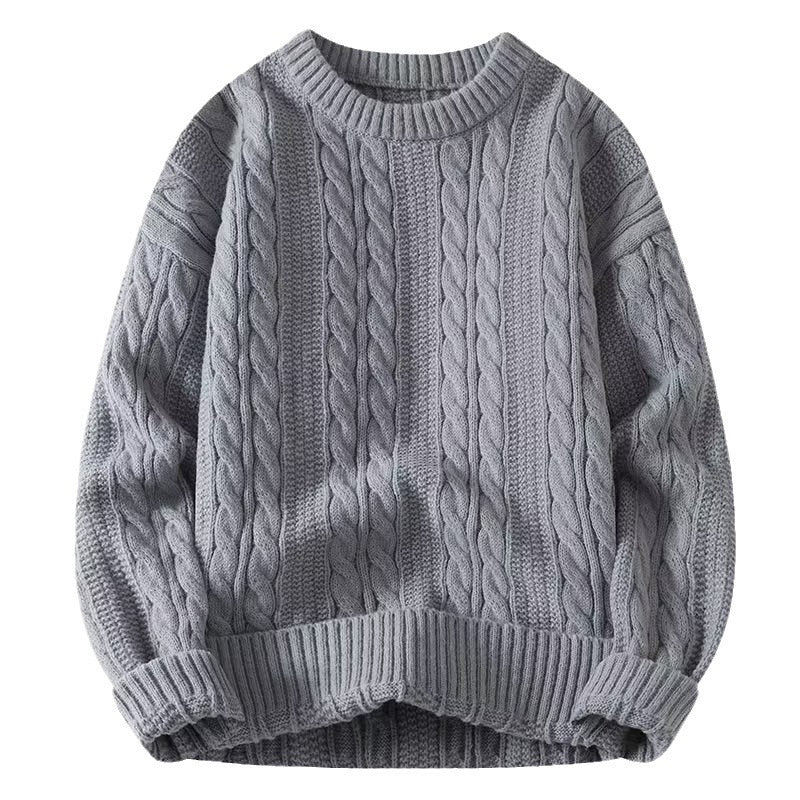 Herren Strickpullover mit strukturiertem Zopfmuster und rundem Halsausschnitt Drune
