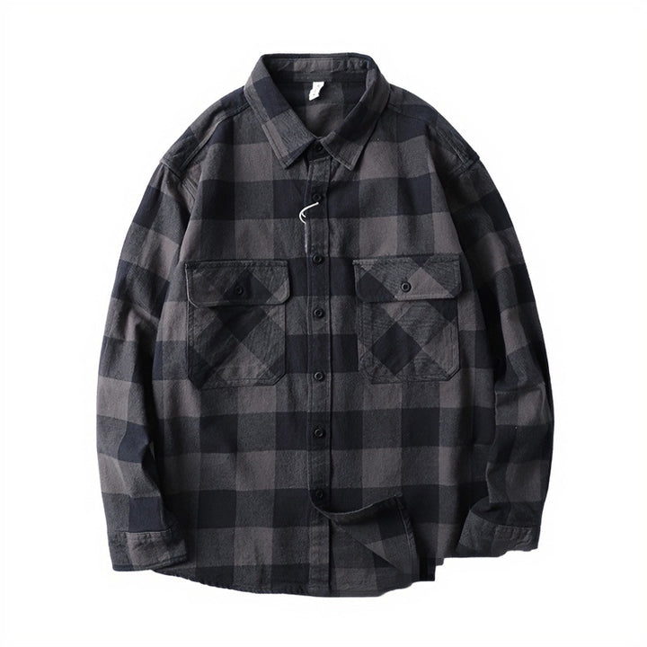 Herren Oversize Kariertes Flanell-Hemdjacke mit aufgesetzten Pattentaschen Drune