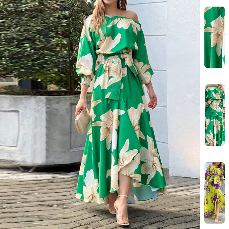 Damen Elegantes Maxikleid mit off-shoulder Design und Rüschendetails Drune