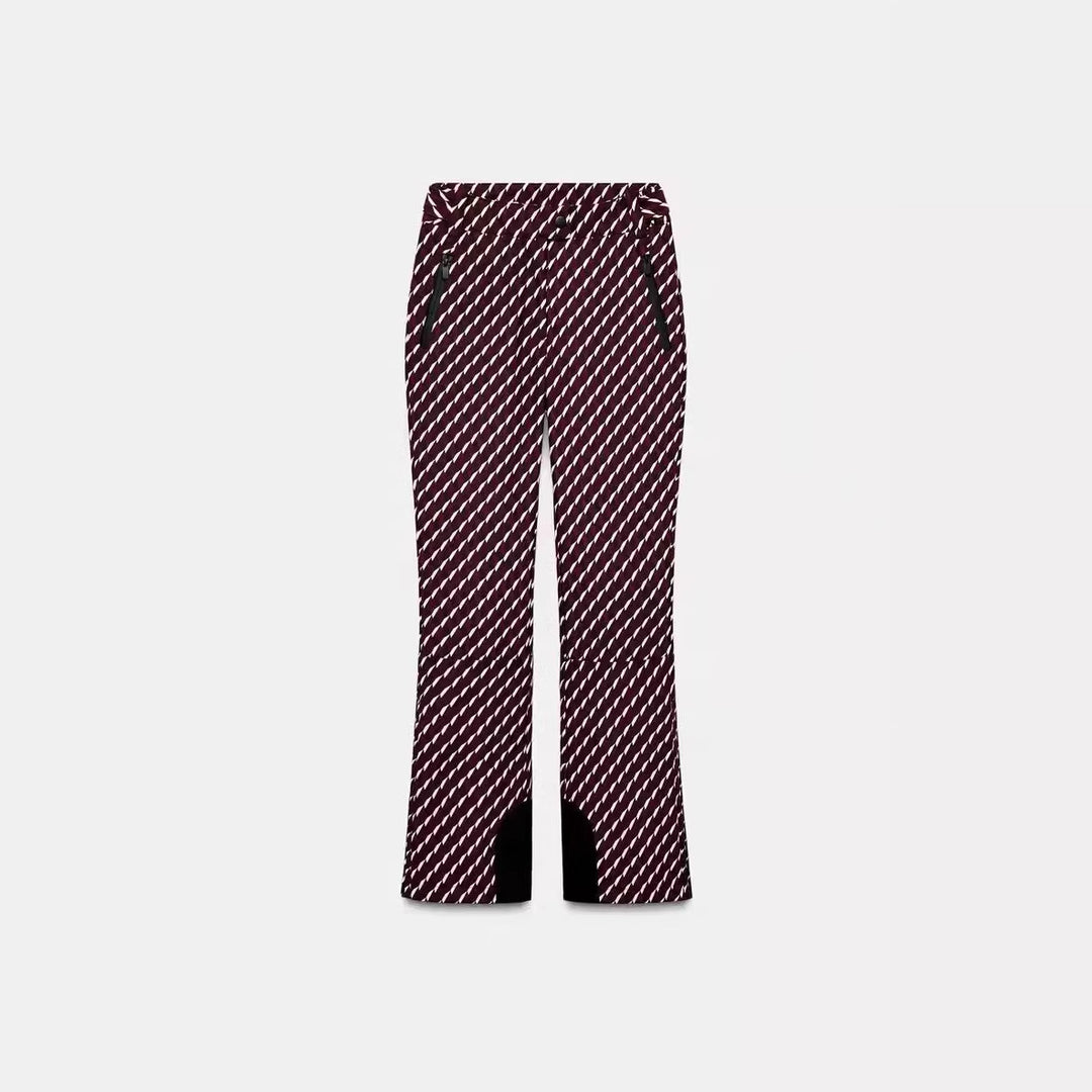 Damen 30+ taillierte Bootcut‑Skihose mit Allover‑Print, Reißverschlusstaschen und verstärktem Beinabschluss Drune