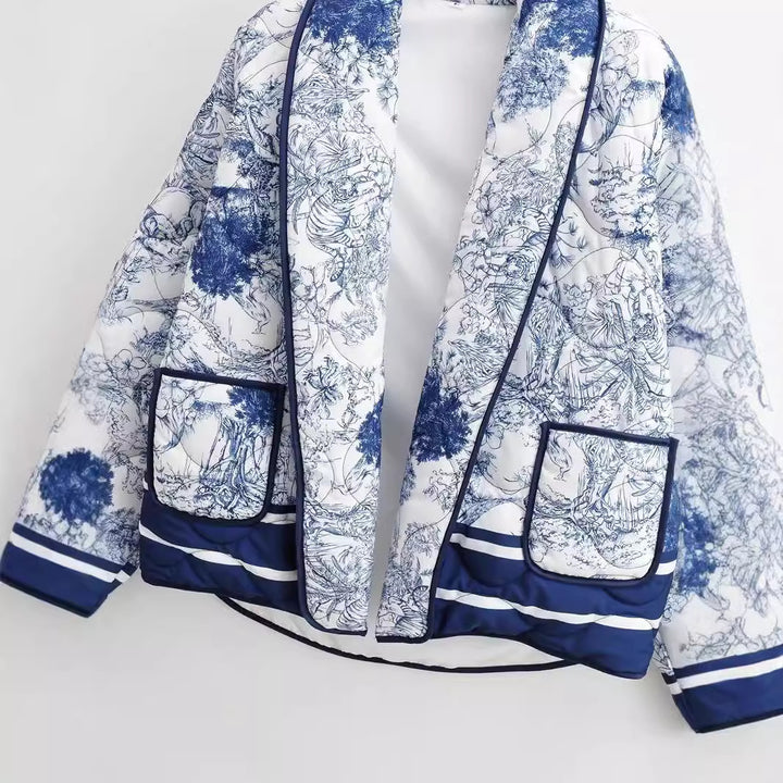 Damen nan leichte gesteppte Kurzjacke im Kimono‑Stil mit weitem Schalkragen, kontrastpaspel und aufgesetzten Taschen Drune